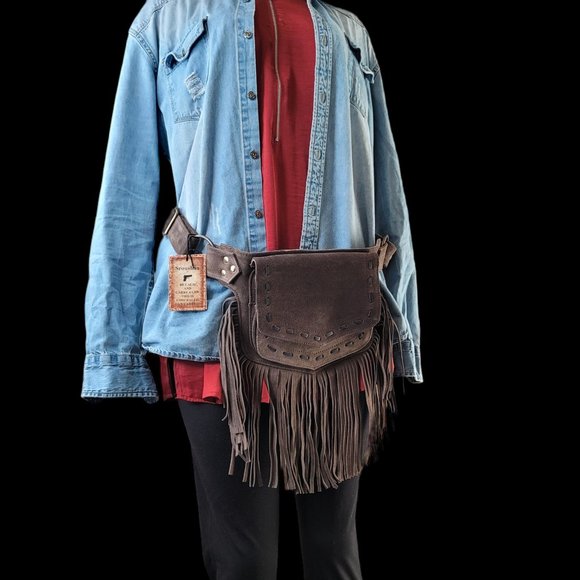 2025Genuine LeatherFestival Cow Girl Pocket Belt | Hip bag with Fringe Coffee… - Picture 2 of 14